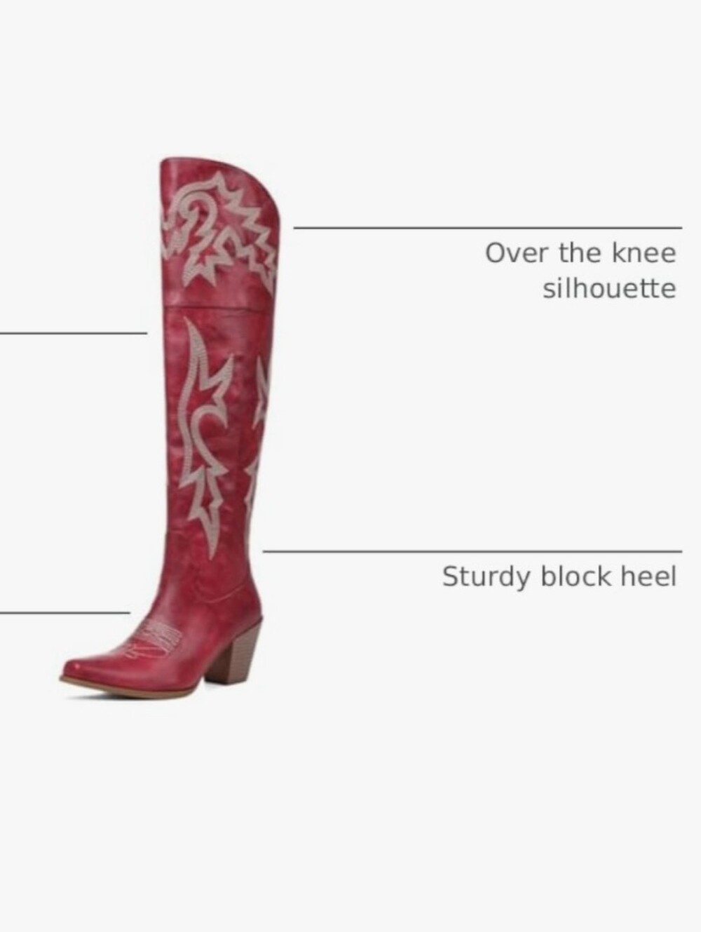 Women's Red Western Thigh-High Boots with Embroidered Design Sz 10.5 Nwt - Picture 5 of 6